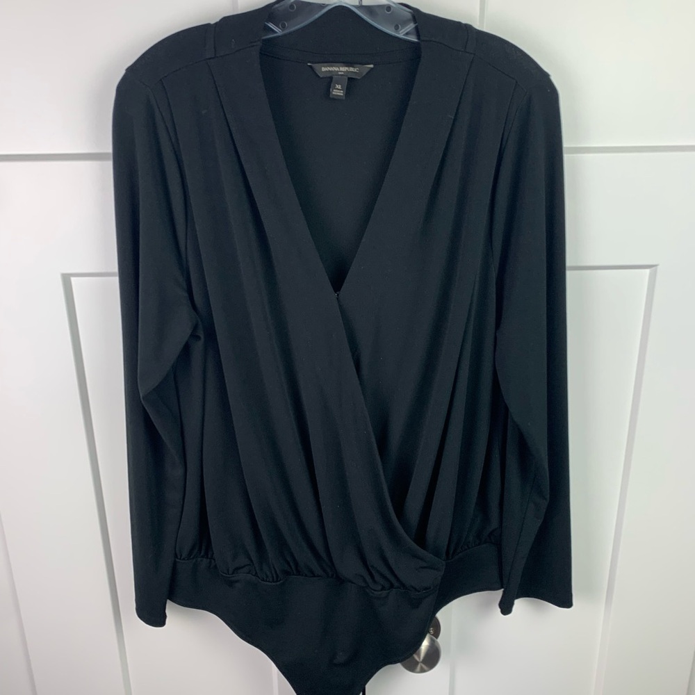 Banana Republic Factory XL Black Bodysuit V Neck Drapey Date Night Sexy